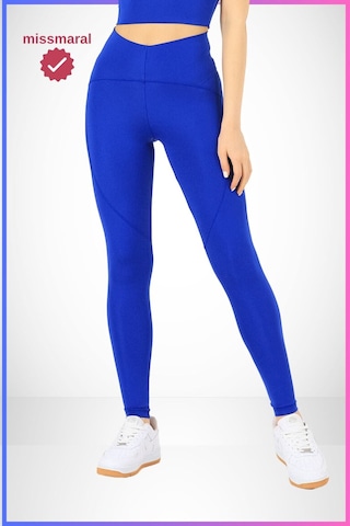 Missmaral Slim Fit Tayt Yüksek Bel Toparlayıcı Saks Mavi Spor Model Flatlock Dikiş Detaylı Oslo 1090 Saks Mavi - 560316571 Saks Mavi