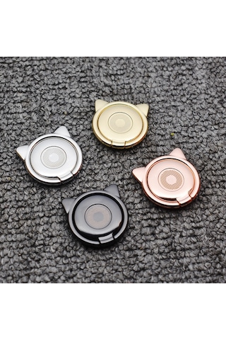 Suofeng Gümüş Metal Kedi Kulaklı Serçe Çengeli Telefon Tutucu 360 Döner Kartoon Arka Stant