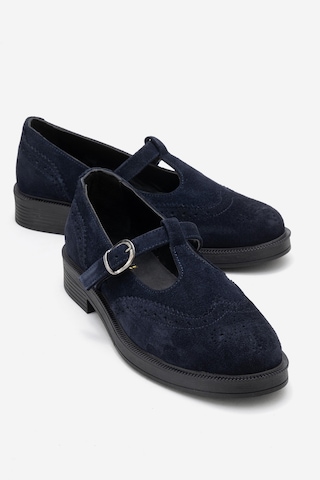 Luvishoes Luvi Shoes Janney Lacivert Süet Hakiki Deri Bantlı Kadın Loafer Ayakkabı Lacivert