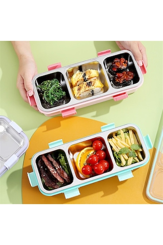 Xurunkeji 3 Bölmeli Öğle Yemeği Kutusu, Paslanmaz Çelik Bento Kutusu, Çocuklar İçin Taşınabilir Gıda Saklama Kabı, Sızdırmaz Atıştırmalık Kutusu Pembe