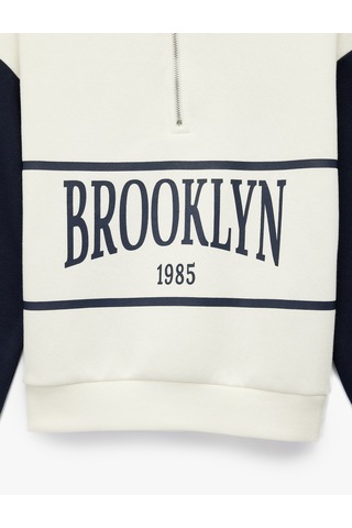 Koton Yarım Fermuarlı Baskılı Uzun Kollu Dik Yaka Sweatshirt Ekru 6wkg10087ak Ekru