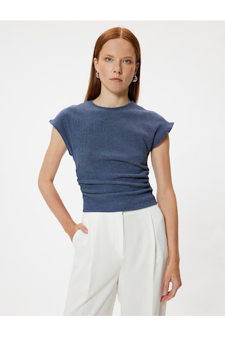 Koton Dokulu Kap Kol Tişört Bisiklet Yaka Slim Fit Lacivert 5wak50071ek Lacivert