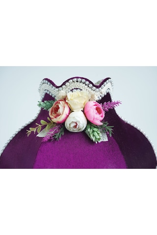 Mürdüm Kadife Kaplı Krom Kaplama Burgu Ayak Çiçek Dekorlu Abajur 50 x 30 cm Ab0066 Dekovien Diğer