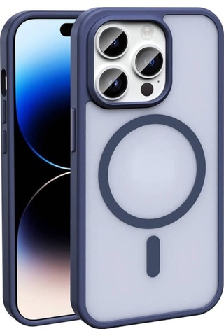 Apple Uyumlu iPhone 14 Pro Max Kılıf M-safe Şarj Özellikli Mat Arka Yüzey Zore Sio Kapak Lacivert