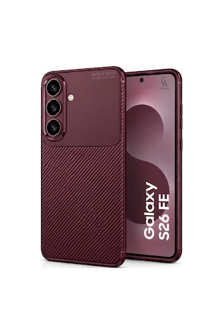 Samsung Galaxy S26 Fe Uyumlu Kılıf Karbon Tasarım Kamera Korumalı Silikon Telefon Kılıfı Kapak Bordo