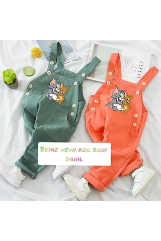 MODAVALS TOM & JERRY NAKIŞLI UNISEX KARDEŞ KOMBİN BAHÇIVAN TULUM & SWEAT SET - YEŞİL