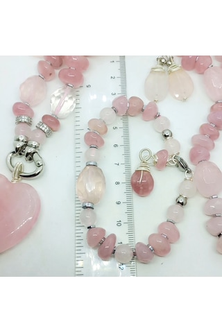2729 Pembe Kuvars Hematit Çelik Aparatlı El Yapımı Bileklik Açık Pembe