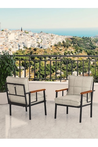 Modern Balkon, Bahçe, Cafe, Metal Koltuk, Kanepe Tekli - Krem Krem