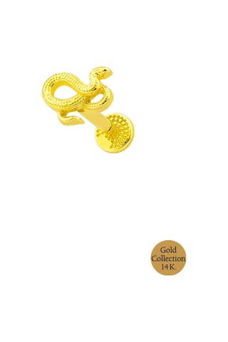 So Chic Minimal Altın Serisi 14 Ayar Sarı Altın Yılan Figürlü Tragus Piercing Altın