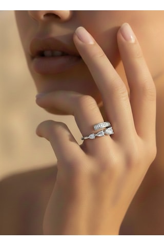 Ayarlanabilir Damla Model Zirkon Taşlı Silver Renk Çelik Yüzük Gümüş