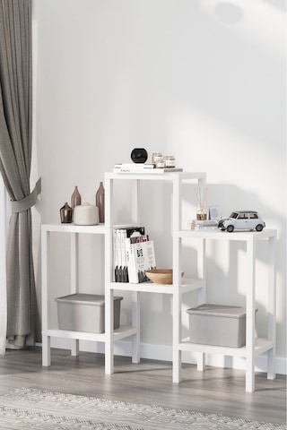 6 Katlı Düzenleyici Plastik Yatay Raf Ünitesi Beyaz, Kitaplık, Banyo, Mutfak Rafı, Beyaz Beyaz