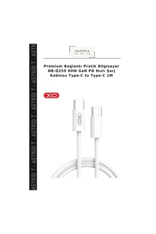 Premium Bağlantı Pratik Bilgisayar Nb-q259 60w Gan Pd Hızlı Şarj Kablosu Type-c To Type-c 1m