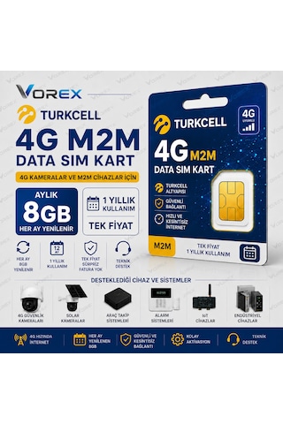 Turkcell 4G M2M Data Sim Kart Aylık 8 GB 1 Yıl Kamera Data Hattı LTE Güvenlik Sistemi