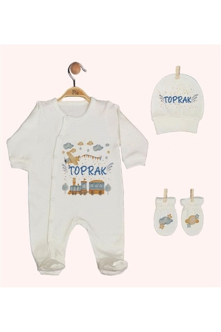 Pia Baby Gl 1944-02 İsme Özel Beşli Tulum Set Krem