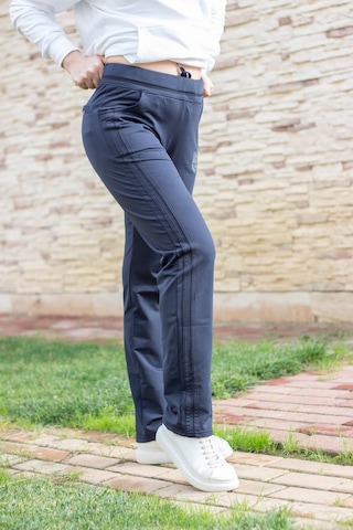 Kadın Lacivert Şeritli Basic Rahat Kalıp Cepli Eşofman Altı 21KESAAKT1 Lacivert