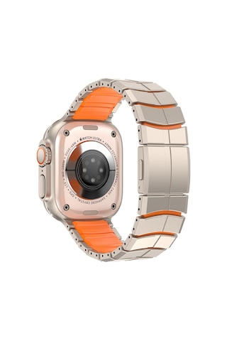Watch 42mm Uyumlu Mohseven İwatch Titancore No.1 Metal Kordon Titanyum - Turuncu