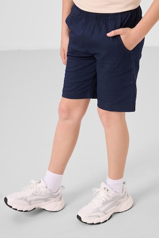 Bej-lacivert Pamuklu Oversize Fit Dokuma Hafif Esnek Chino Erkek Çocuk Şort Takım - 11277 Bej