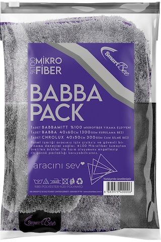 SmartBee BABBAPACK Mikrofiber Oto Yıkama Paketi - Koyu Gri