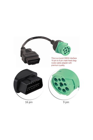 Kosona Cummins Diesel Motoru İçin Obd2 16 Pin'den 9 Pin Erkek Bağlantı Kablosu - Diagnoz Adaptörü, Pvc/pe Malzeme, Esnek Ve Dayanıklı