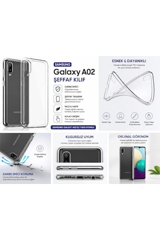 Samsung Galaxy A02 Uyumlu Şeffaf Silikon Kılıf Darbe Emici İnce Esnek Koruma Kapak