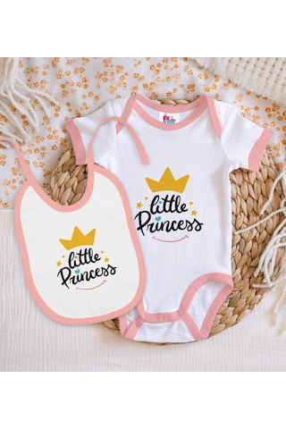 Bk Kids Little Princess Tasarımlı Pembe Bebek Body Zıbın Ve Mama Çok Renkli
