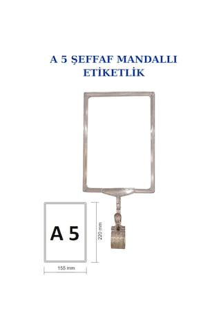 10 Adet Şeffaf A5 Mandallı Raf Sepet Etiketi Çerçeveli Etiketlik Şeffaf