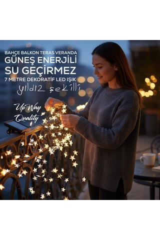 Upway Güneş Enerjili 30 Led Yıldız Dekoratif Işık Dış Mekan İçin Su Geçirmez Led 7m Gün Işığı