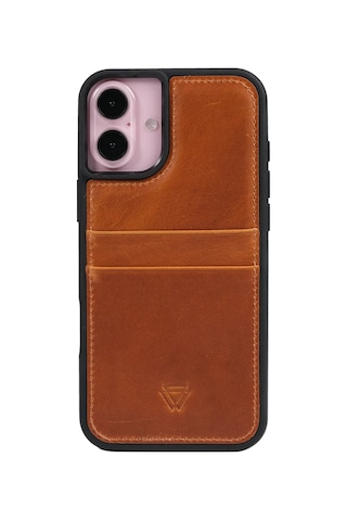 Zawa Apple İphone 17 Uyumlu Suni Deri Kartlık Arka Koruma Kılıf - Kahverengi