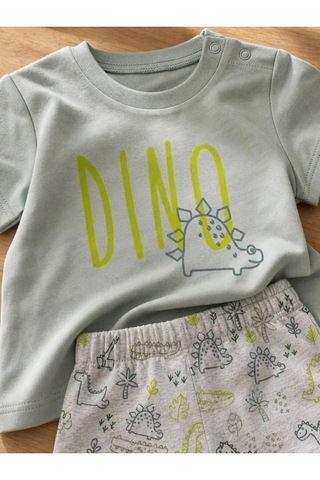Ferasty İstanbul Erkek Bebek Takım Dinozor Desenli Kısa Kollu Yeşil