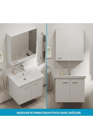 Aqua Bagno Basic Alt Dolap + Üst Dolap -lavabo 65 Cm.- Beyaz