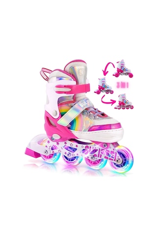 Unicorn Işıklı Pembe Paten Gökkuşağı Çocuk Pateni Silikon Teker Pembe