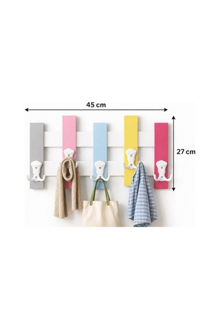 Renkli Duvar Askılığı 45x27 Cm,mdf Gövde Sert Plastik 10 Kancalı Askı,çok Amaçlı Montajlı Askı Çok Renkli