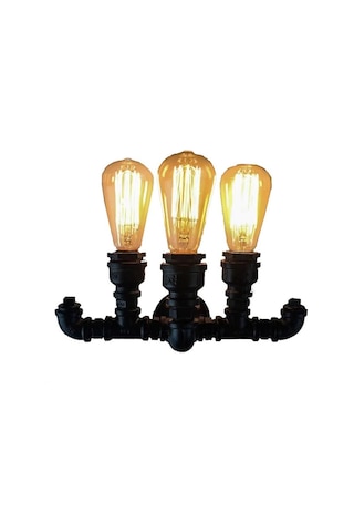 Endüstriyel Tasarım Vintage Duvar Aplik Borulardan Lamba 3'li Sarı