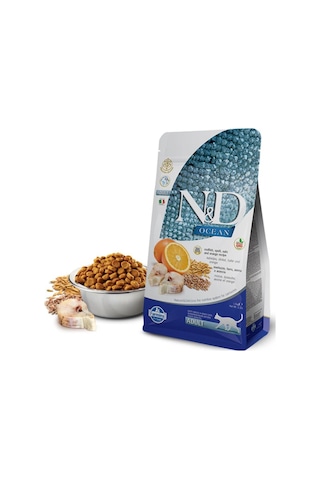 N&D Ocean Düşük Tahıllı Morina Balıklı ve Portakallı Yetişkin Kedi Maması 1500 G