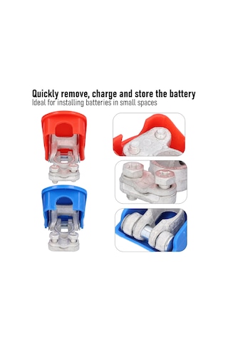 Suofeng Otomatik Ve Gemi Aküleri İçin Hızlı Montajlı Bakır Terminal Klipsi, 3 Saniyede Montaj, 17-19mm Pozitif/15-17mm Negatif, Şarj Ve Depolama İçin Uygun Kırmızı+mavi Kapaklı 2 Adet