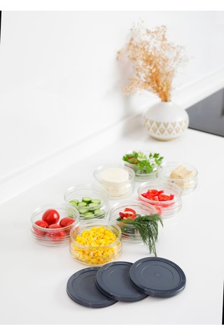 4'lü Premium Kahvaltılık Seti 410 Cc Gri Plastik Kapaklı, Cam Saklama Kabı, Hava Geçirmez Gri