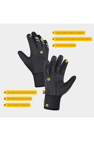 Vkemall Kışlık Dokunmatik Ekranlı Isı Verici Eldivenler - Siyah S Boy - Silikonlu Su Geçirmez Bisiklet Spor Çok Renkli