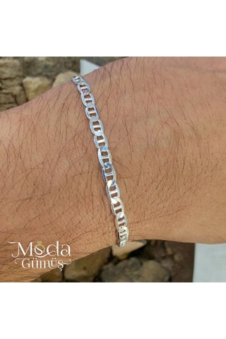 Modagümüşevi Özel Kutulu 925 Ayar Gümüş 4mm Erkek Forse Barlı Zincir Bileklik