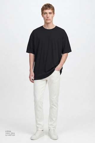 Ac&Co / Altınyıldız Classics Erkek Sıyah Pamuklu Nefes Alan Terletmez Oversize Fit Rahat Kesim Bisiklet Yaka Tişört SIYAH
