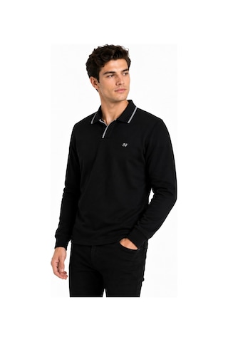 Advante Erkek Mevsimlik Spor Polo V Yaka Sweatshırt Bgl-st05469 Siyah