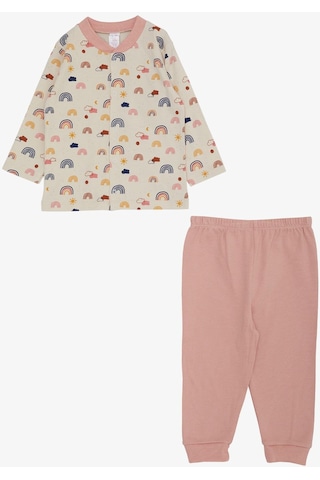 Breeze Kız Bebek Pijama Takımı Renkli Gökkuşağı Desenli Bej 4 Ay-1 Yaş, Bej-bej Bej