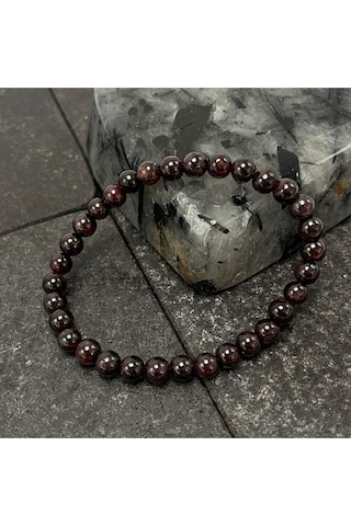 Sertifikalı Granat Lal 6mm Doğal Taş Bileklik Bordo