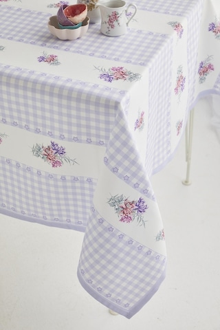 Ays Home Lila Çiçekli Pötikareli Yemek Masası Örtüsü