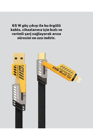 Örgülü Tasarım 4 Ü 1 Arada Usb-c Lightning Hızlı Şarj Kablosu 24635607