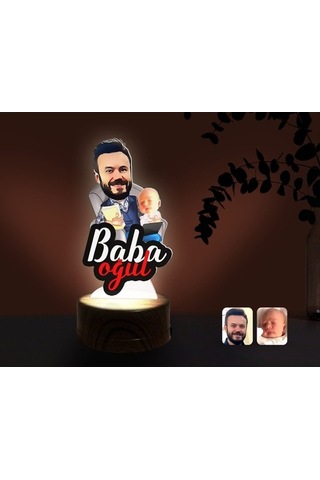Kişiye Özel Baba Oğul Karikatürlü Dekoratif 3D Biblo Led Işıklı G (483006685)