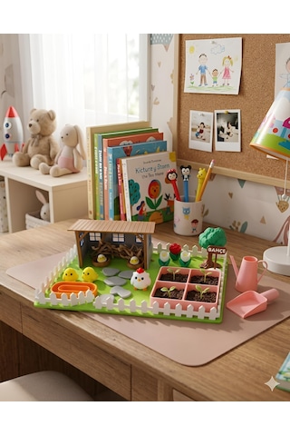 Kutpia Mini Bahçe Çocuk Oyun Ve Eğitim Seti 25x19cm - Sevimli Tavuklar Pembe