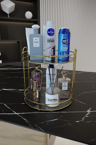 Suntel Banyo Kozmetik Takı Düzenleyici Çok Amaçlı Organizer 2 Katlı Servis Sunum Tepsisi Ikramlık