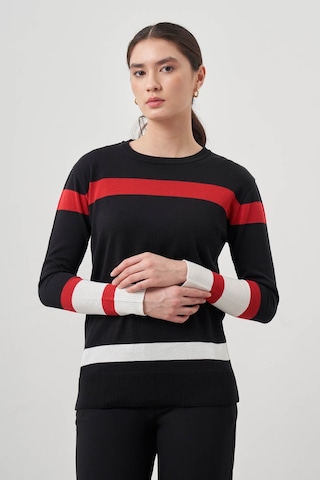 Mizalle Blok Renkli Rayon Siyah/ Kırmızı Bluz
