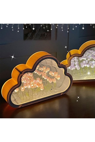 Yunboo Yetişkin Ve Çocuk Odaları İçin Bulut Şekilli Tülipan Yansımalı Gece Lambası - Pembe, Sarı, Mor Seçenekleriyle 4 Saat Süreyle Aydınlatma Pembe