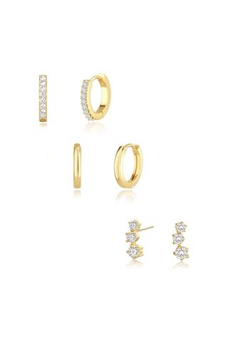 Kangvka Kadınlar İçin 14k Altın Kaplama Zirkon Taşlı 3 Çift Set: Dairesel Ve Taca Stilleriyle Çeşitli Renk Seçenekleri Gold